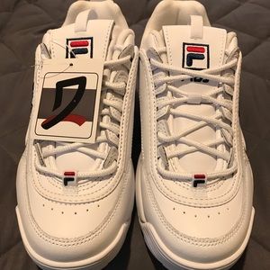 Women’s Fila Disruptor II Premium Sneakers Size 8 White/nvy/red